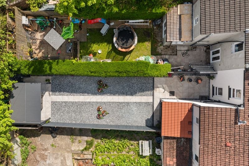 Aerial drone photograph of a rear garden