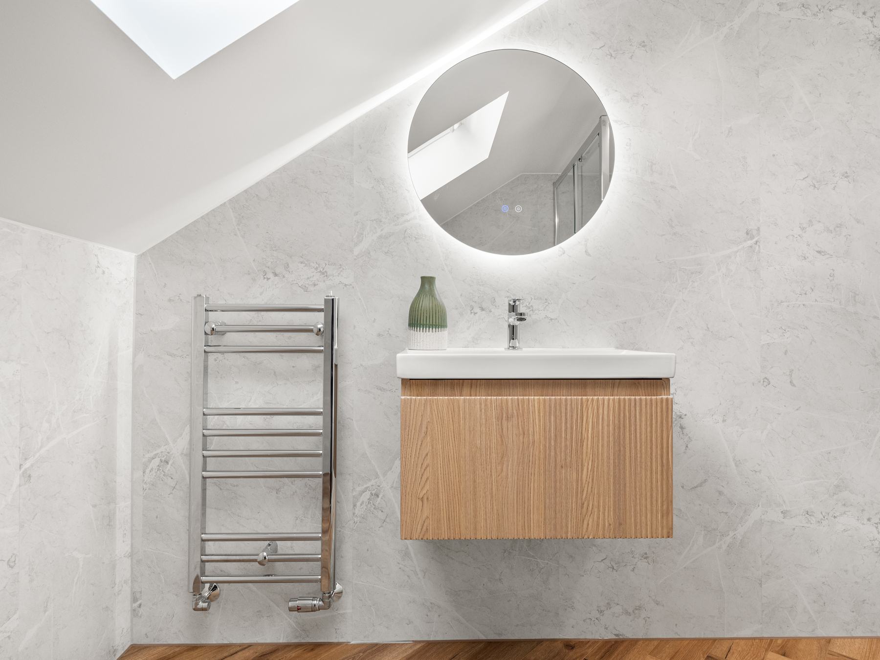 Property photography Glasgow, bathroom vanity and heated towel rail