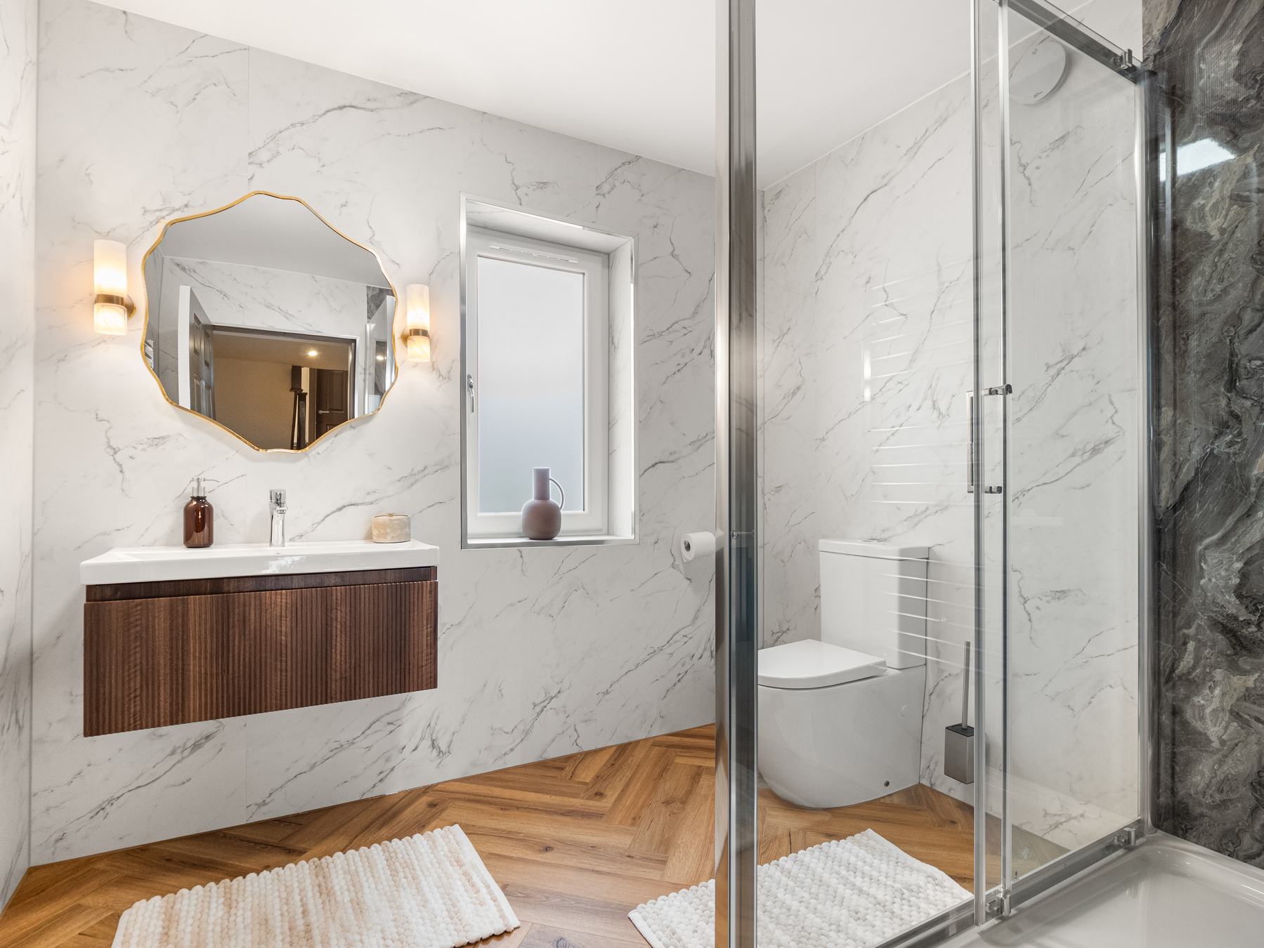 Luxury bathroom photography, marble ensuite, Glasgow property