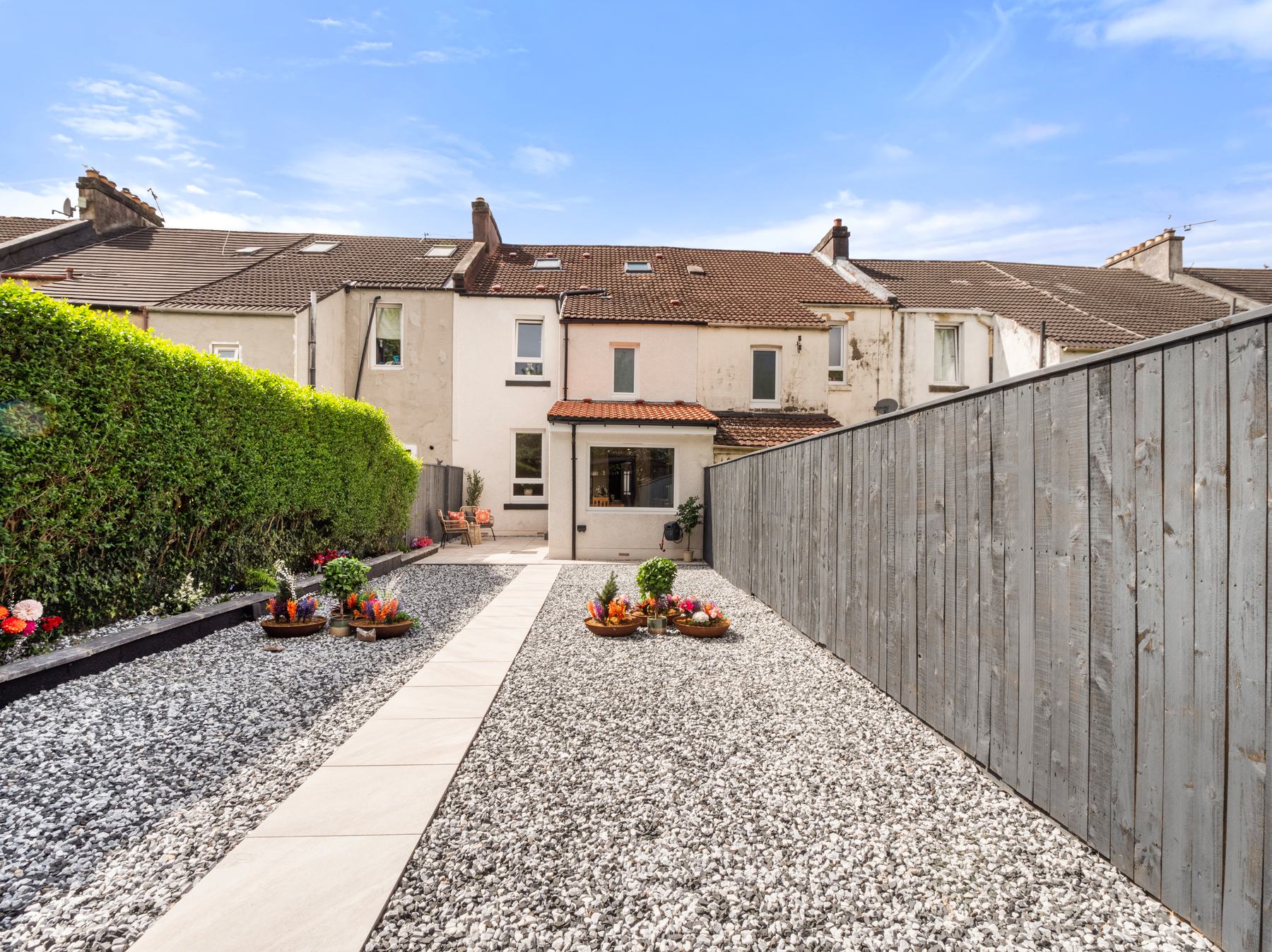 Property photography Glasgow, rear garden and pergola dining area