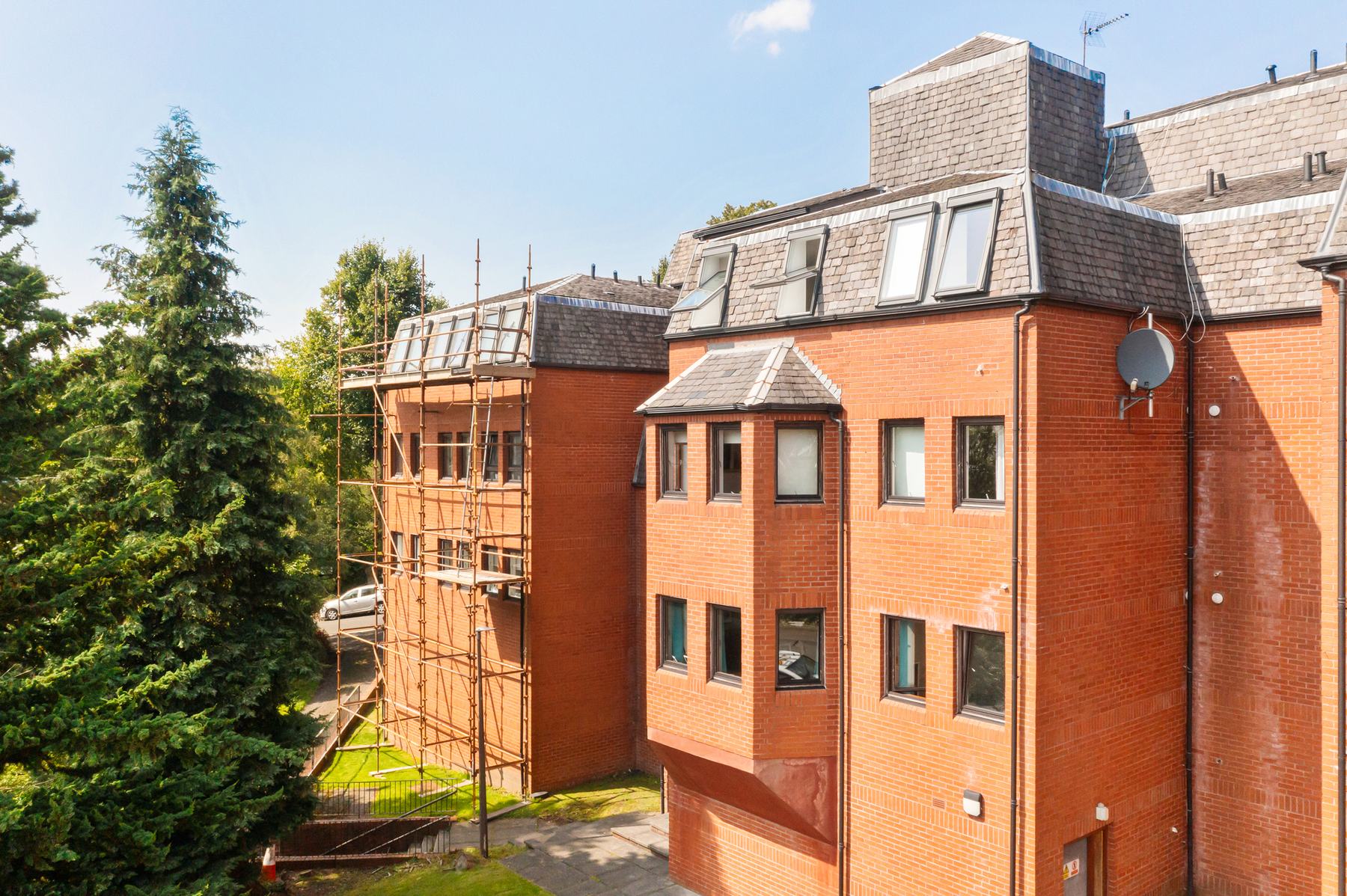 Commercial building exterior photography, red brick facade