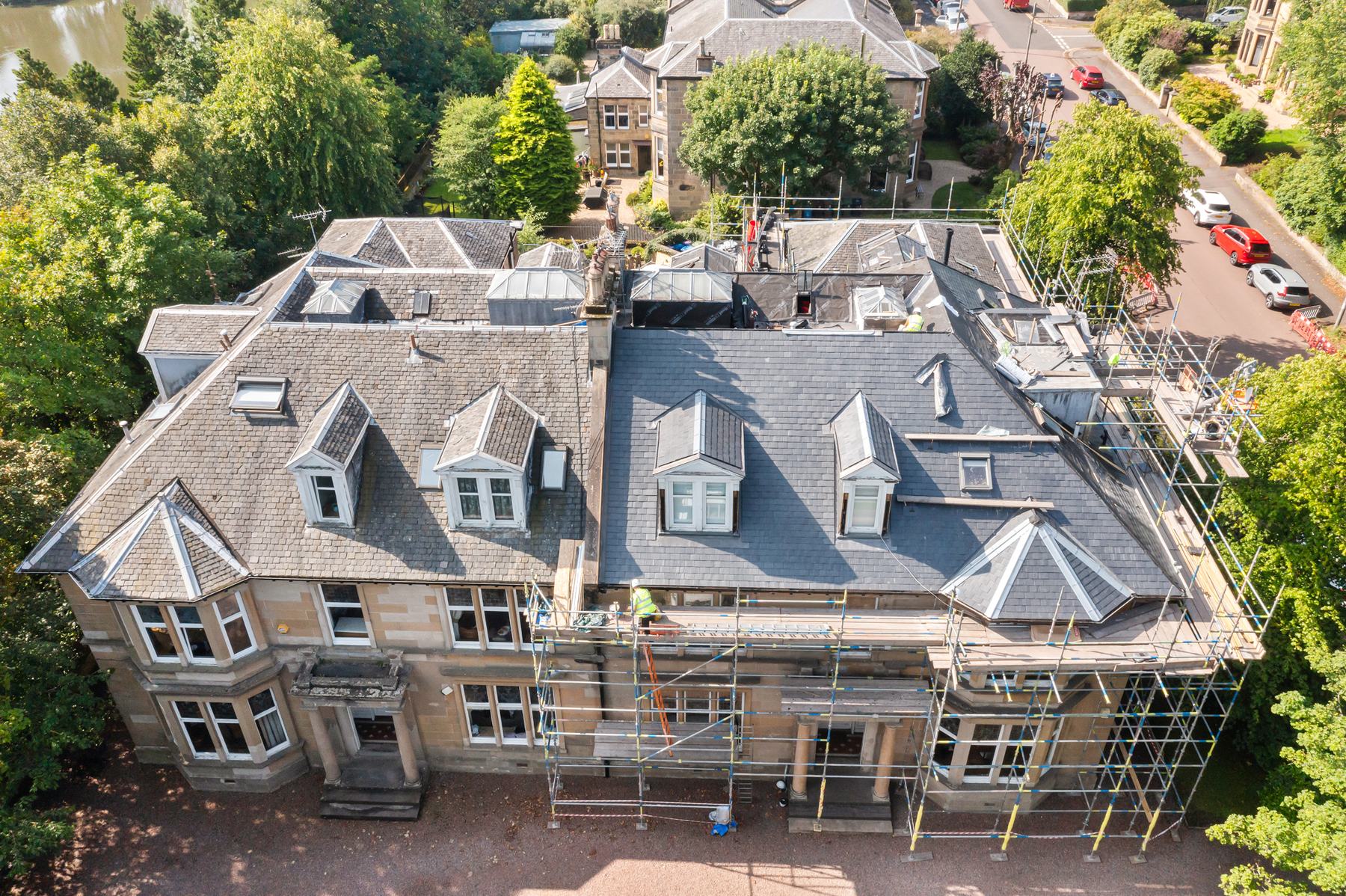Aerial drone photography of a sandstone commercial property