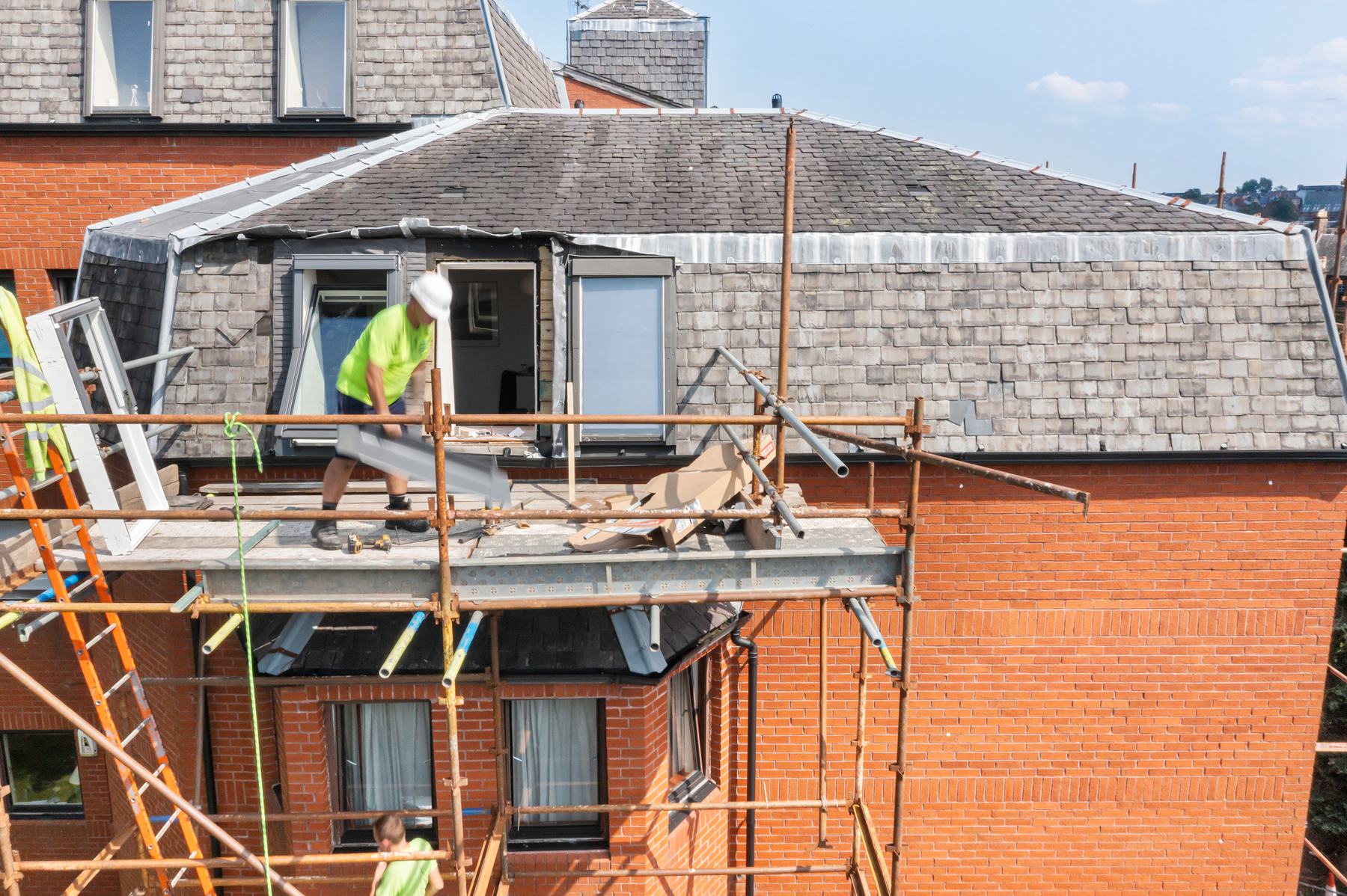 Construction photography of lead flashing detail work