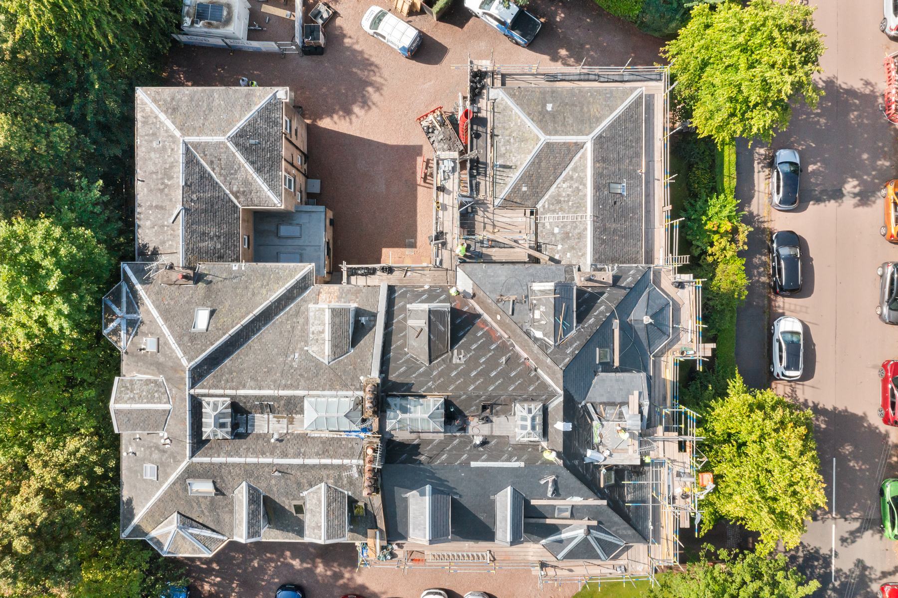 Aerial photography of a commercial roofing project