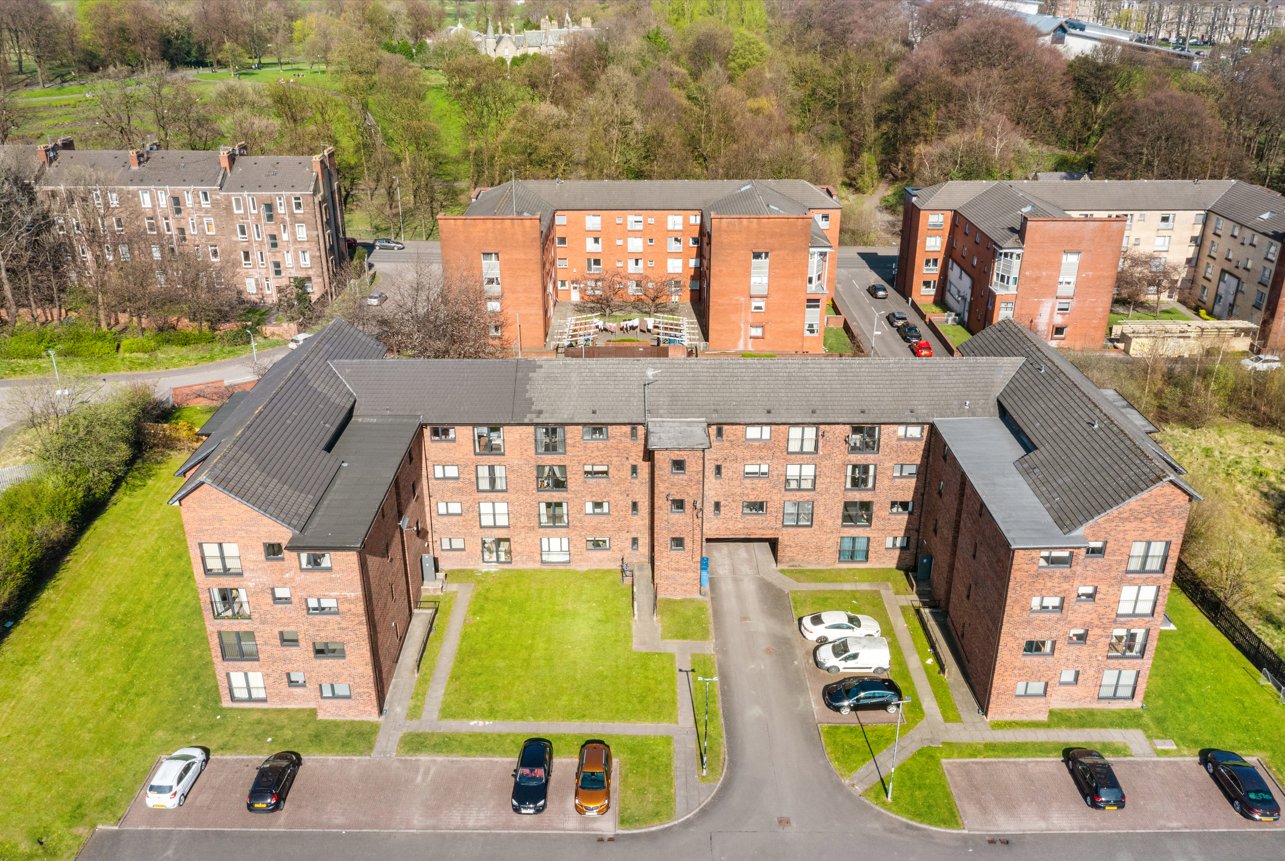 Aerial drone photograph of an apartment complex