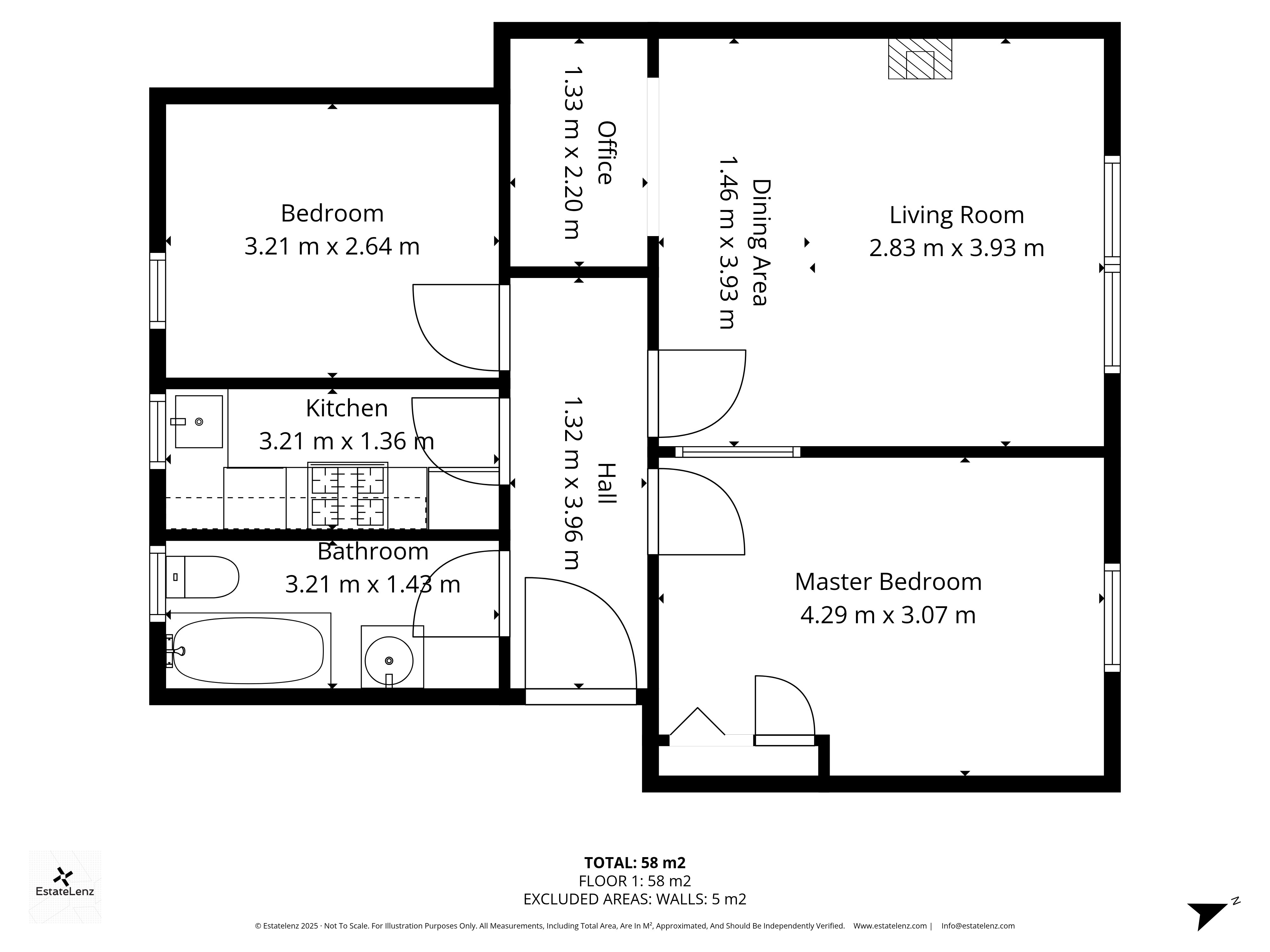 Measured floor plan with room dimensions