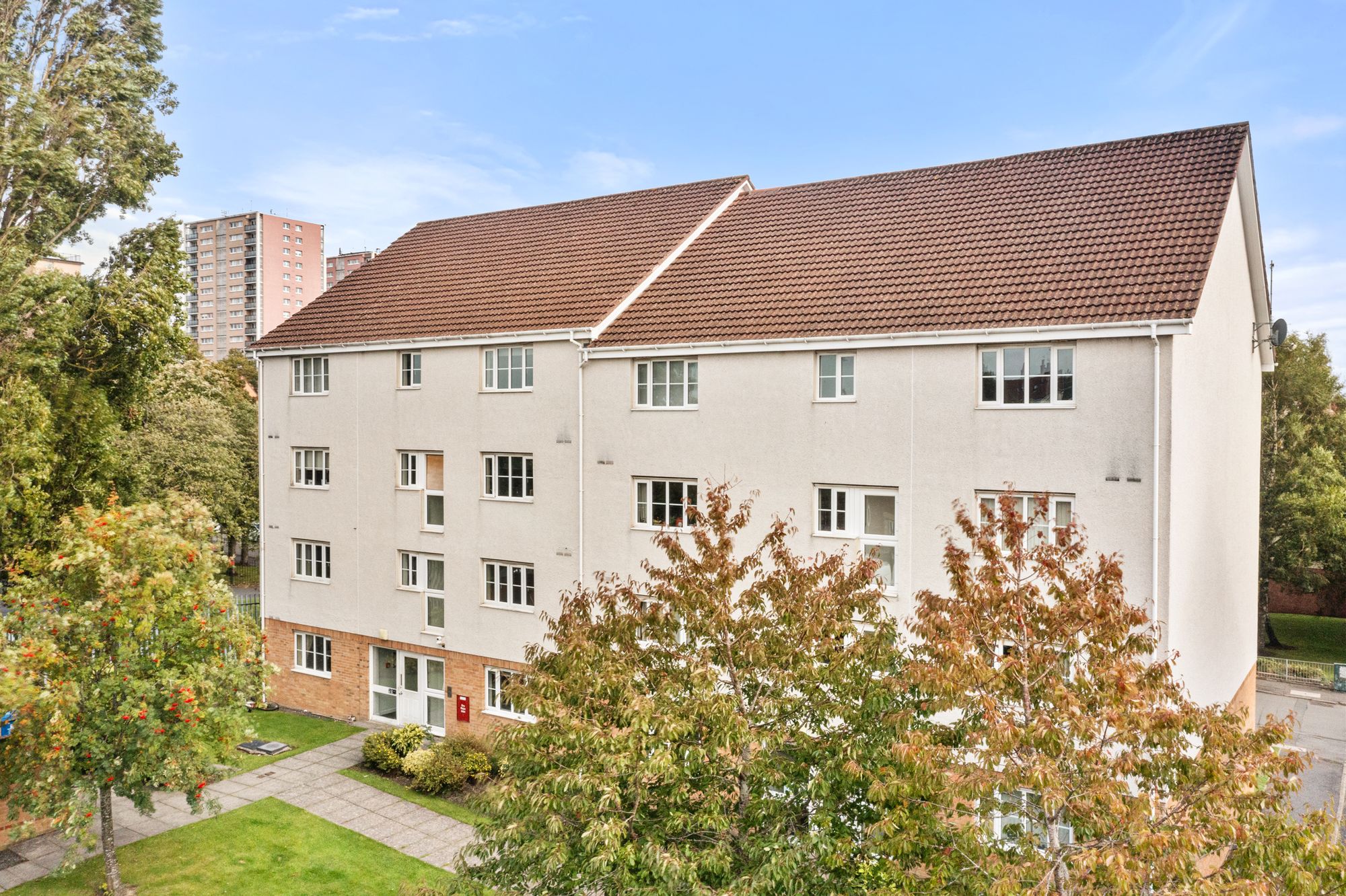 Apartment block exterior from an elevated angle