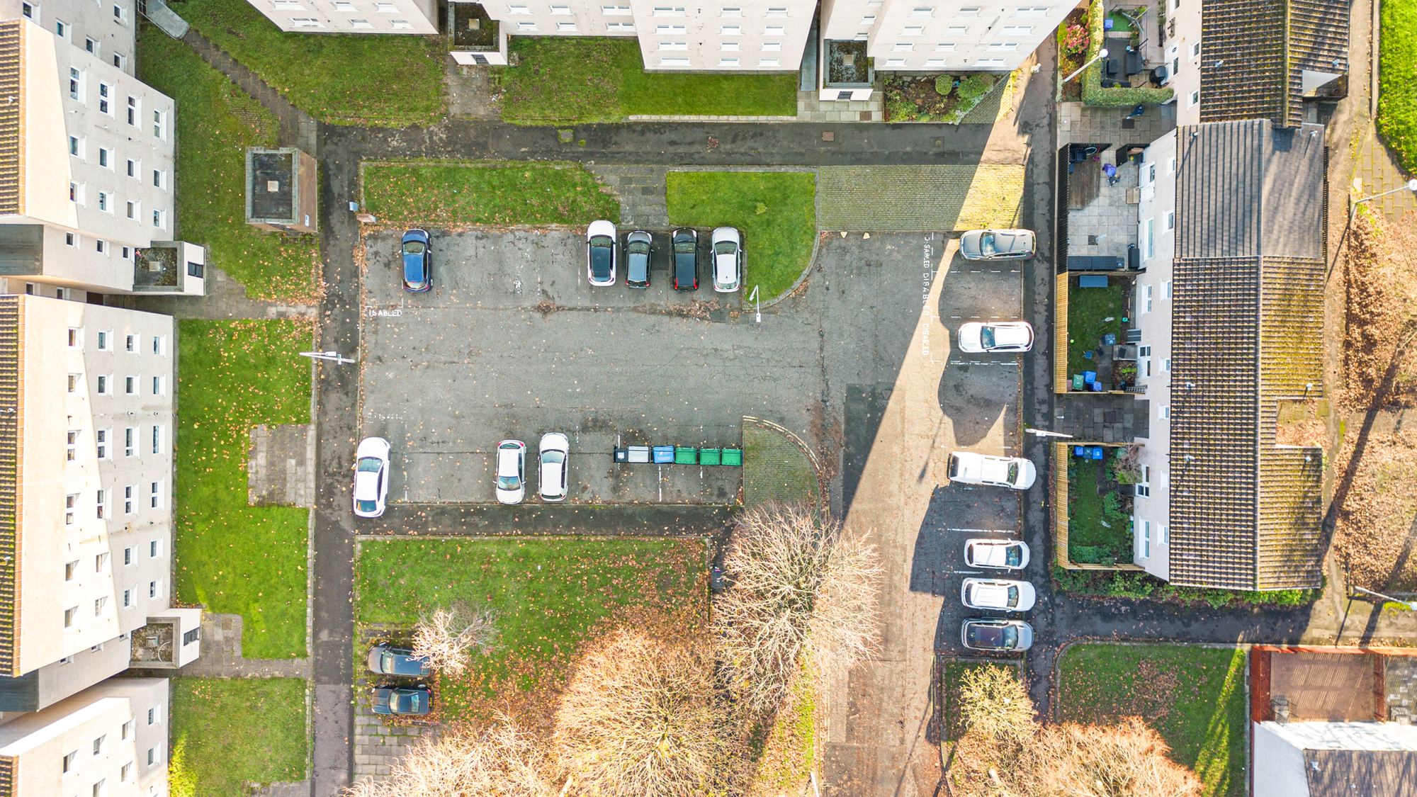 Aerial drone photograph of a residential parking court