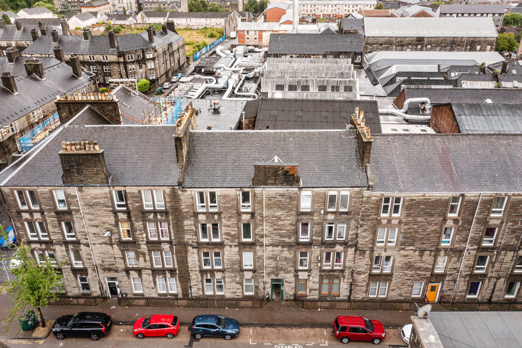 Aerial drone photograph over a Dundee tenement district