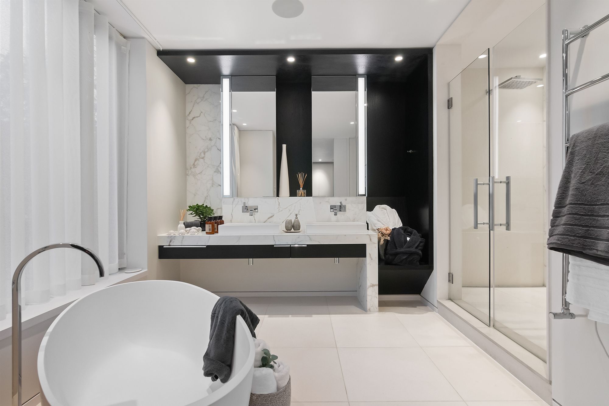 Luxury bathroom with freestanding tub and walk-in shower