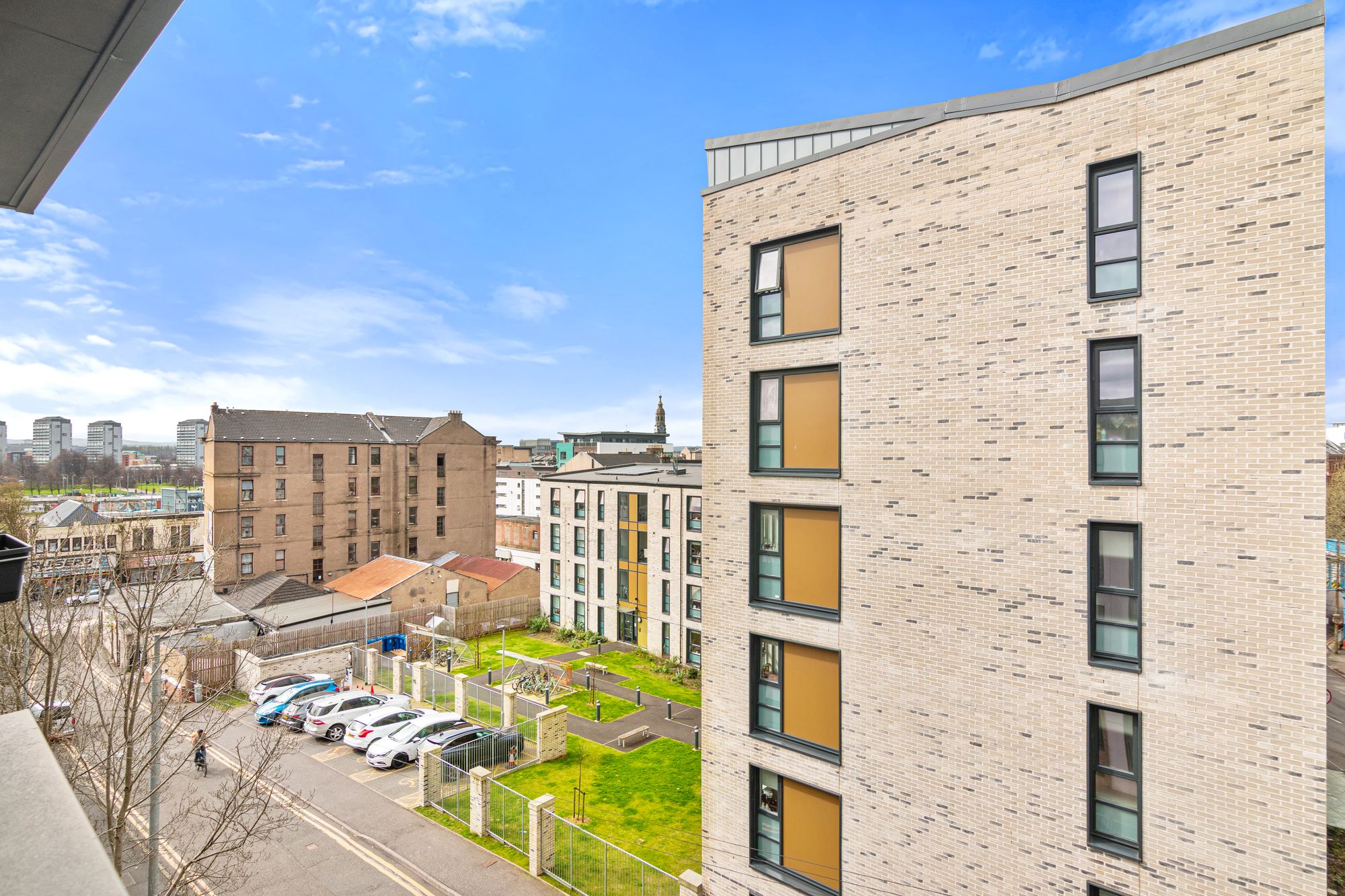 Modern brick apartment building close elevation
